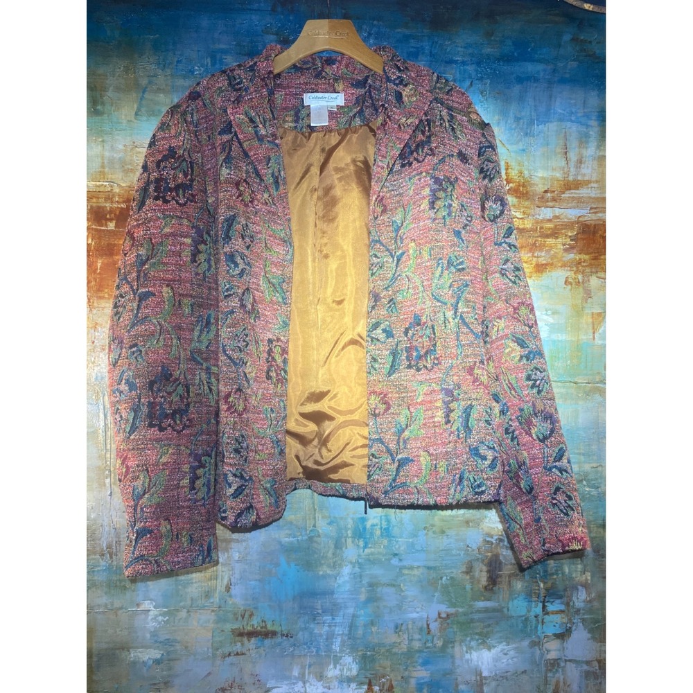 Coldwater Creek Womens XL Tapestry Blazer Jacket Floral Woven Brocade Lined Pink